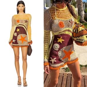 Leslie Amon Dream Crochet mini Dress in Coral Reef Size Small NEW! With tags!